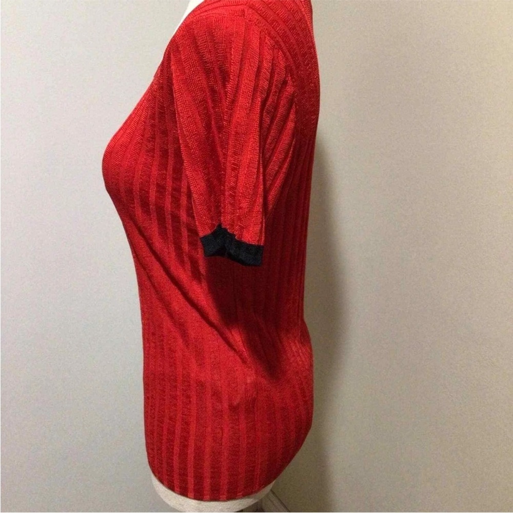 Sandro Red Ribbed Top Tee Short Sleeve Pullover Small - Picture 3 of 16